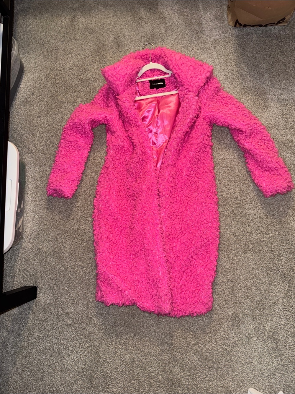 Fashion Nova Bright Pink Teddy Faux-Sherpa Long Coat